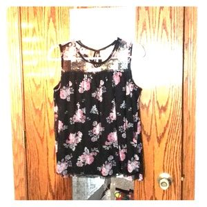 Pink and Black floral tank top